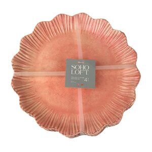 SOHO Loft Melamine Dinner Plate Pink Scalloped Set of 4 10.75" Indoor Outdoor